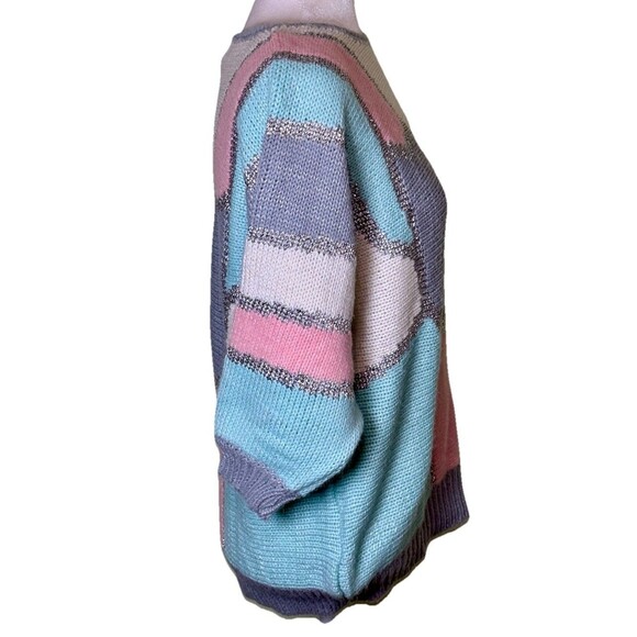 Vintage 80s Pastel Abstract Colorblock Sweater Patchwork Cozy Retro Boxy Sz Lg - Picture 4 of 8